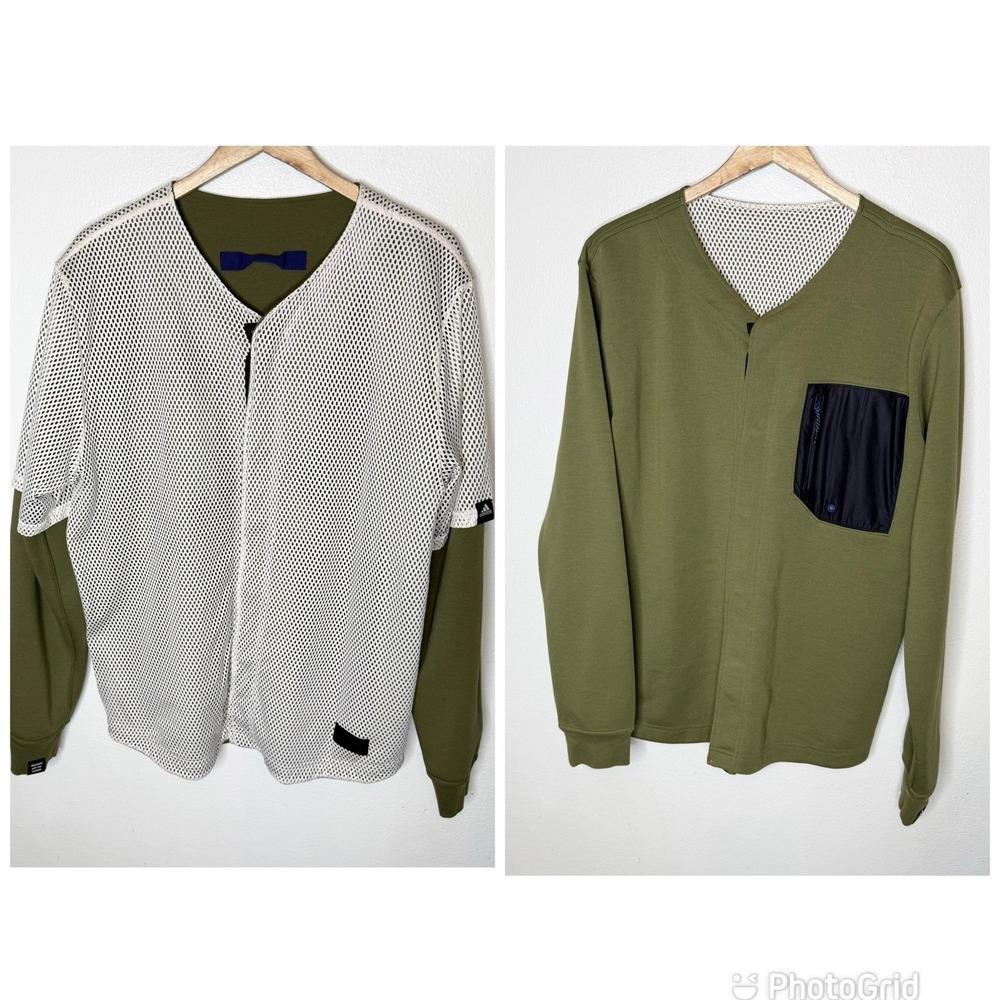 Adidas Reversible Baseball Track Jacket Green White Mesh Athleisure Mens Large